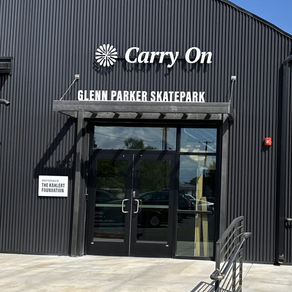 building entrance signage and awning